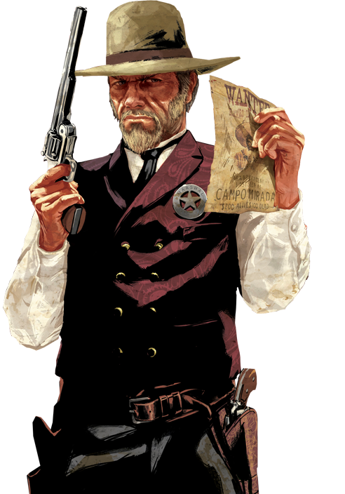Roleplay-rdr2 Redriver Sheriff mit Gesucht Wanted Papier und Waffe in den Haenden